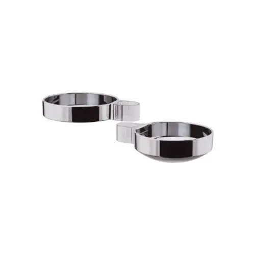 Zwei chromfarbene Seifenschalen, verbunden durch eine kleine Halterung. Die Schalen sind glänzend und haben einen einfachen, funktionalen Stil, typisch für Produkte von Hansgrohe.